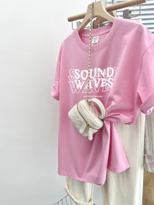 Cotton Pink Letter Loose Slimming Stylish T-Shirt