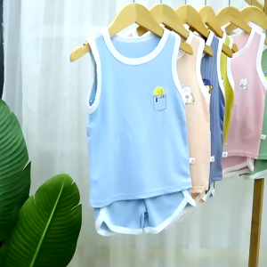6M-6Y Kids Sleeveless Ice Silk Summer Singlet Cooling Baju Set Shirt Set MZ001