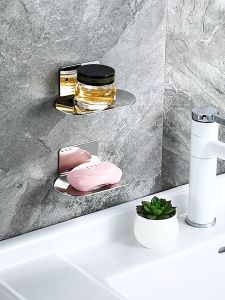 Stainless Steel Shower Soap Holder Self-adhesive Wall Mounted Dish Bathroom Soap Tray Shampoo Racks Shelves Organizer