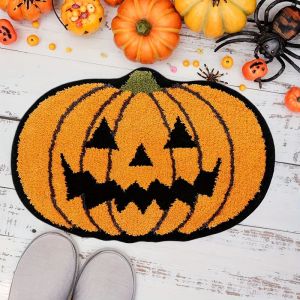 VIKAMA Halloween Pumpkin floor mat faux cashmere anti-slip soft carpet bathroom floor mat home decoration