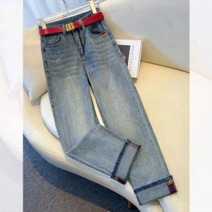 High Waist Straight Leg Nine-Tenths Jeans Womens Spring Summer New Style Slimming Small Size Flip-Flop Cigarette Pants