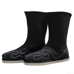 Giày Bốt Da Nhung Hanfu Phong Cách Cổ Điển Cho Nam Mùa Thu Thường Ngày Đế Bằng Đế Cao Su Mũi Tròn