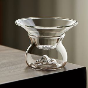 กรองชาแบบเต็มกระจกแบบถ้วยชาแบบหนึ่งชิ้นพร้อมฐาน ตะแกรงกรองชา ระดับไฮเอนด์ อุปกรณ์สำหรับตักชาแบบมีเลเซอร์เจาะ