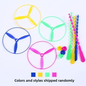 Defasilk | Hand-Cranked Bamboo Helicopter & Push Flying Disc Vintage Toy