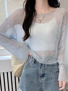 Slimming Solid Color Long Sleeve Top round Neck Splicing T-Shirt Street Style Straight Cut Polyester Fiber Moisture Wicking