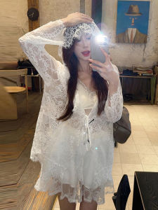 Shalldoer | Lace Splice Long Sleeve Shirt Womens Loose Breathable Drawstring Tie Autumn New Style Casual Style Hollow Out Top