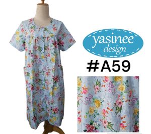 Yasinee Design_XL (อก 48-52 นิ้ว)กระดุมผ่าตลอด กระเป๋าหน้า 2 ข้าง Cotton100%:ชุดนอนผู้หญิง ชุดลำลอง ชุดอยู่บ้าน ชุดนอนลายดอก ชุดนอนคนแก