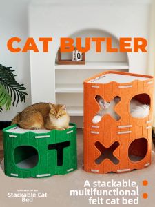 MAOGUANJIA | Four Seasons Felt Standing Cat Scratching Pad Multi-level Cave Hiding House Cat Bed