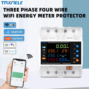 3P 100A Tuya สวิตช์รีเลย์เครื่องวัดพลังงานอัจฉริยะ WiFi มิเตอร์ KWh ไฟรั่วใต้ตัวป้องกันแรงดันไฟฟ้าจำกัดกระแสสวิตช์รีเลย์3P