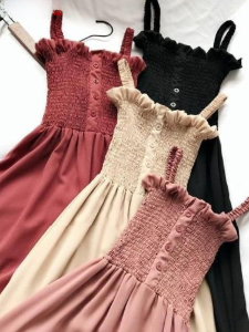 Retro Strapless Midi Dress Womens Gauze Skirt Summer Freshness Soft Fabric Brand Monge Deer H81196 Other Material 100%