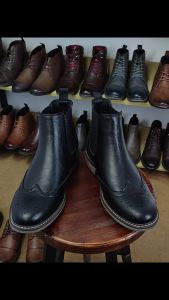 Giày Chelsea Brogue Nam Size 7-13 Kiểu Dáng Cổ Điển Mỹ Chất Liệu Da Tổng Hợp Trên Mắt Cá Chân Có Dây Thun Mũi Tròn Gót Thấp