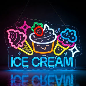 Ice Cream LED Neon Sign Light USB Powered Dimmable Wall Hanging Light for Ice Cream Shop Bar Cafe Bakery Party & Home Decor
