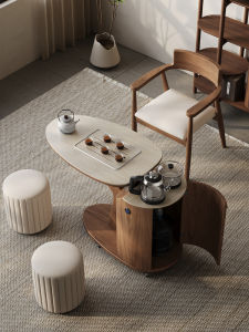 Portable Rockboard Tea Table Set Minimalist Italian Style Home Use Tea Cart Balcony Small Size Tea Making Table with Cabinet