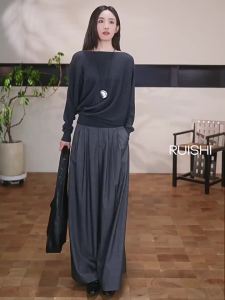 epoque de rueen | Elegant Flowing High Waist Wide Leg Skirt Pants for Women