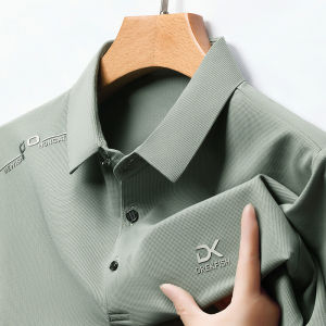 2024 Summer Mens Luxury Brand New Letter Printed Ice Silk Polo Shirt Trendy Business Casual Traceless Lapel T-shirt  Mens Top