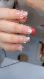 Set 24 móng tay giả Tết màu đỏ dài đính đá - DZ 028 - sang trọng dễ thương cho nữ  - Kèm keo dán móng CÓ ẢNH SP THẬT