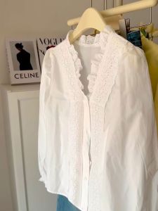 YUFUQING | เสื้อเชิ้ตผู้หญิงสไตล์เกาหลี ทรงเข้ารูป แขนยาว ปกโปโล ดีไซน์เย้ายวนใจ ปักลาย ช่วงคอเปิด กระดุมสองตัว