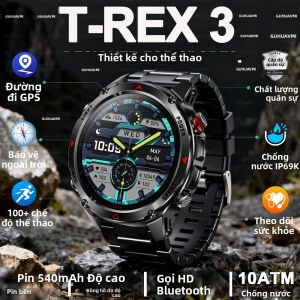 Đồng Hồ Thông Minh Quân Sự T-Rex 3 GPS Chống Nước Màn Hình AMOLED HD 1.46 Inch Tích Hợp 6 Tần Số Vệ Tinh Thiết Bị Theo Dõi Thể Dục Thể Thao Ngoài Trời Với Chức Năng Đo Nhịp Tim