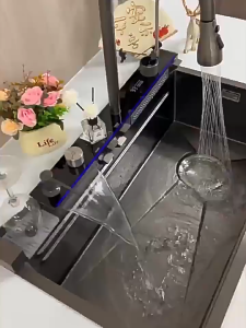 Kitchen Sink 3.0MM Thickness SUS 304 Stainless Steel Sink with Waterfall Pullout Faucet High Quality Sink Home Sink