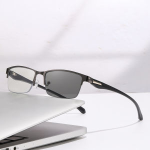 JN IMPRESSION Photochromic automatic zoom glasses multi-purpose business semi-rimless glasses anti-blue light reading glasses