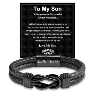 1PC/Lot Vintage Fashion Stainless Steel To My Son Leather Magnetic Twisted Rope Bracelet For Men Daily Wear Birthday Gift
