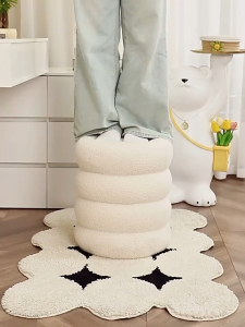 Cream Style Makeup Stool Cute Round Low Stool Small Ottoman for Living Room Entryway Shoe Bench