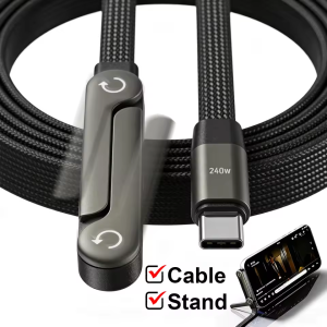 2 in 1 240W Type C to Type C Fast Charging Foldable Bracket Data Cable Type C Desktop Holder Charging Wire for iPhone 17 Samsung