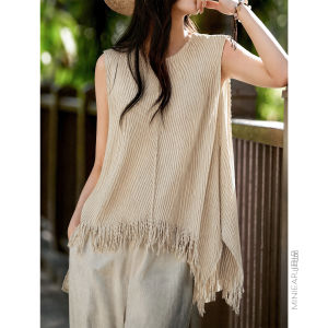 XIAOER | Áo Blouse Không Tay Dập Ly Viền Dây Đeo