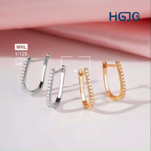 Khuyên Tai Chữ U Bạc 925 HGJG Bông Tai Nữ Phong Cách Thời Trang Cá Tính Nạm Đá Lấp Lánh Tinh Tế