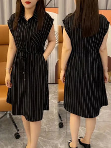 Summer 2025 Fashionable POLO Collar Belted Dress Womens Waist-Cinching Slimming Midi Floral Print Skirt High Waist A-Line Dress