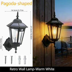 1PCS Retro Solar Induction Wall Light Tungsten Filament Garden Lamp Waterproof Outdoor LED Street Light for Pathway Walkway Yard