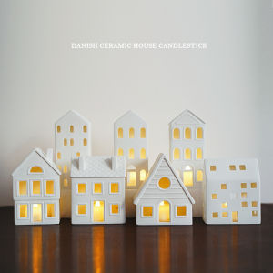 Scandinavian a Street Exported to Denmark Minimalist House-Shaped Ceramic Candlestick Matte Building Home Decoration High Transparent