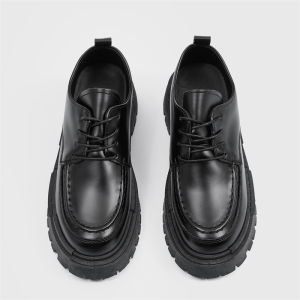Autumn Leather Shoes Mens Niche Black British Casual Sports Derby Shoes Mens Thick-Soled round Toe Commuter Big Toe Fashion Shoes