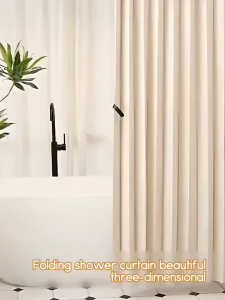 Bathroom Shower Curtain 120cm/180cm Makapal Waterproof Washable With Rod Adjustable