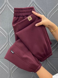 กางเกงวอร์มผู้หญิงเอวสูงทรงหลวมสไตล์เกาหลี กางเกงขายาวทรงหลวมสบาย ๆ สำหรับฤดูใบไม้ร่วงและฤดูหนาว กางเกงขายาวผู้หญิงทรงหลวม