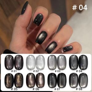 MlANEL 10 มล. ยาทาเล็บลายคริสต์มาสฤดูหนาว 2025 สไตล์ใหม่ น่ารัก ลายเล็บเจลตาแมวประดับพลอยสีดำ ยาทาเล็บสีดำ อุปกรณ์ทำเล็บ