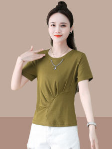 Casual round Neck Short Sleeve T-Shirt Womens Summer 2023 Slim Fit Fashion Sensation Small Audience Regular Length Commute Style