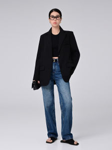 Retro Blue Jeans Womens High Waist Slim Straight Leg Long Pants Versatile Early Autumn New Style Denim Jeans Straight Cut