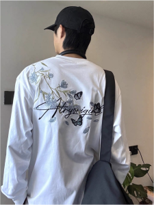 Áo Thun Dài Tay Thêu Hoa Phong Cách Mỹ Dành Cho Nam Và Nữ Mùa Thu Mới Thiết Kế Cotton Nguyên Chất Nhẹ Dành Cho Thanh Thiếu Niên