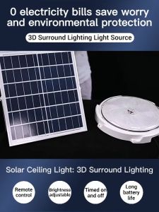 Solar ceiling light indoor and outdoor smart remote control balcony bedroom waterproof ceiling light