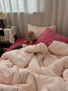 Thickened Milk Velvet Coral Velvet Four-Piece Set for Girls Winter Warm Comfortable Student Three-Piece Set Bedding Duvet Cover