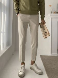 Casual Straight Leg Mens Pants Loose Fit Black Hong Kong Style Spring Autumn Youth Popular Pure Color Nine Point Trousers