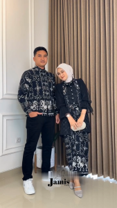Jamis - Set Baju Couple Pasangan Pria Wanita Kondangan Nikahan Kebaya KutuBaru Black Ntt