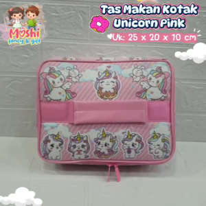 Lunch Bag Unicorn Kotak / Tas Makan Unicorn / Tas Bekal Anak Perempuan Motif Unicorn Pink