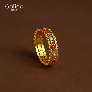 Elegant Floral Thread Ring for Women Ancient Method Enamel Color Sand Gold Lightweight Luxury New 2025 Trendy Design Finger Ring