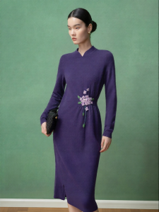 Handmade Flower Wool Dress Stand Collar
