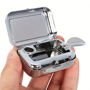 1PC Portable Metal Ashtray Pocket Size Mini Square Car Ashtray with Lid Creative Gift for Men Travel Outdoor Leakproof