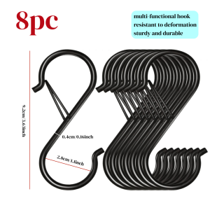 8 S-Shaped Hooks with Safety Buckles Suitable for Versatile Hooks in Kitchen Furniture Bedrooms Bathrooms Towels Hats