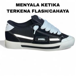 XternalStepSure - Sepatu Fat Shoes Skateboard Gemuk Reflective Black White Sneaker Suede Canvas