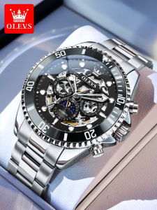OLEVS | Waterproof Fashionable Black Submariner Skeleton Mens Watch